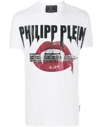 weißes bedrucktes T-Shirt mit einem Rundhalsausschnitt von Philipp Plein