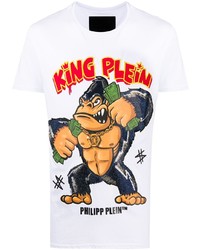 weißes bedrucktes T-Shirt mit einem Rundhalsausschnitt von Philipp Plein