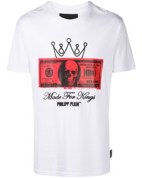 weißes bedrucktes T-Shirt mit einem Rundhalsausschnitt von Philipp Plein