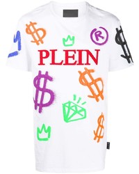 weißes bedrucktes T-Shirt mit einem Rundhalsausschnitt von Philipp Plein