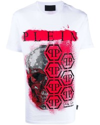 weißes bedrucktes T-Shirt mit einem Rundhalsausschnitt von Philipp Plein