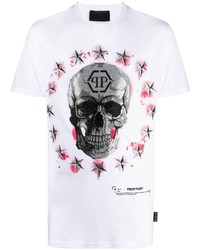 weißes bedrucktes T-Shirt mit einem Rundhalsausschnitt von Philipp Plein