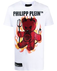 weißes bedrucktes T-Shirt mit einem Rundhalsausschnitt von Philipp Plein