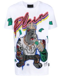 weißes bedrucktes T-Shirt mit einem Rundhalsausschnitt von Philipp Plein