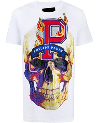 weißes bedrucktes T-Shirt mit einem Rundhalsausschnitt von Philipp Plein