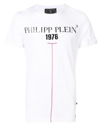 weißes bedrucktes T-Shirt mit einem Rundhalsausschnitt von Philipp Plein