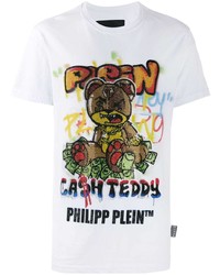 weißes bedrucktes T-Shirt mit einem Rundhalsausschnitt von Philipp Plein