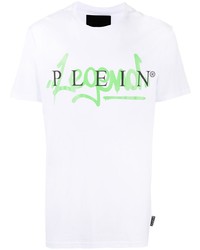 weißes bedrucktes T-Shirt mit einem Rundhalsausschnitt von Philipp Plein