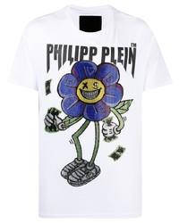 weißes bedrucktes T-Shirt mit einem Rundhalsausschnitt von Philipp Plein