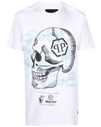 weißes bedrucktes T-Shirt mit einem Rundhalsausschnitt von Philipp Plein