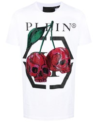 weißes bedrucktes T-Shirt mit einem Rundhalsausschnitt von Philipp Plein