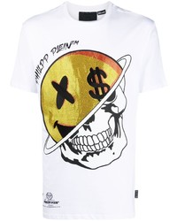 weißes bedrucktes T-Shirt mit einem Rundhalsausschnitt von Philipp Plein