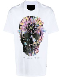 weißes bedrucktes T-Shirt mit einem Rundhalsausschnitt von Philipp Plein