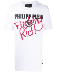 weißes bedrucktes T-Shirt mit einem Rundhalsausschnitt von Philipp Plein