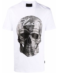 weißes bedrucktes T-Shirt mit einem Rundhalsausschnitt von Philipp Plein