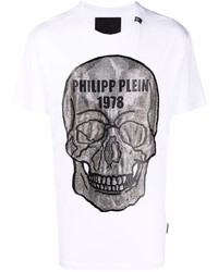 weißes bedrucktes T-Shirt mit einem Rundhalsausschnitt von Philipp Plein