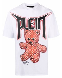 weißes bedrucktes T-Shirt mit einem Rundhalsausschnitt von Philipp Plein