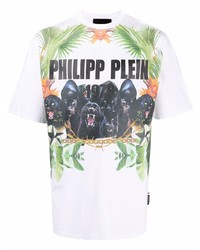 weißes bedrucktes T-Shirt mit einem Rundhalsausschnitt von Philipp Plein