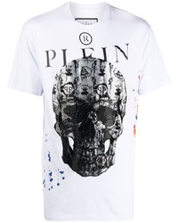 weißes bedrucktes T-Shirt mit einem Rundhalsausschnitt von Philipp Plein