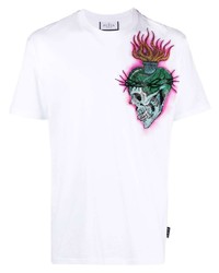 weißes bedrucktes T-Shirt mit einem Rundhalsausschnitt von Philipp Plein