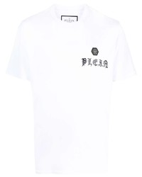 weißes bedrucktes T-Shirt mit einem Rundhalsausschnitt von Philipp Plein