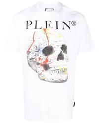 weißes bedrucktes T-Shirt mit einem Rundhalsausschnitt von Philipp Plein