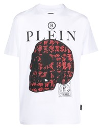 weißes bedrucktes T-Shirt mit einem Rundhalsausschnitt von Philipp Plein