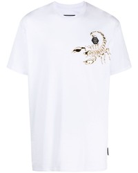 weißes bedrucktes T-Shirt mit einem Rundhalsausschnitt von Philipp Plein