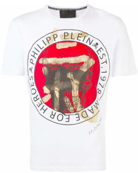 weißes bedrucktes T-Shirt mit einem Rundhalsausschnitt von Philipp Plein