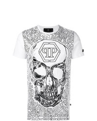 weißes bedrucktes T-Shirt mit einem Rundhalsausschnitt von Philipp Plein