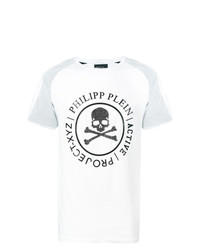 weißes bedrucktes T-Shirt mit einem Rundhalsausschnitt von Philipp Plein