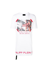 weißes bedrucktes T-Shirt mit einem Rundhalsausschnitt von Philipp Plein