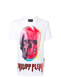 weißes bedrucktes T-Shirt mit einem Rundhalsausschnitt von Philipp Plein