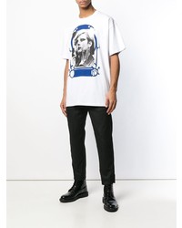 weißes bedrucktes T-Shirt mit einem Rundhalsausschnitt von Raf Simons