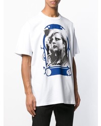 weißes bedrucktes T-Shirt mit einem Rundhalsausschnitt von Raf Simons