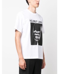 weißes bedrucktes T-Shirt mit einem Rundhalsausschnitt von Helmut Lang