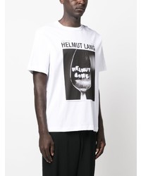 weißes bedrucktes T-Shirt mit einem Rundhalsausschnitt von Helmut Lang