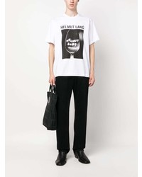 weißes bedrucktes T-Shirt mit einem Rundhalsausschnitt von Helmut Lang