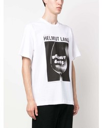 weißes bedrucktes T-Shirt mit einem Rundhalsausschnitt von Helmut Lang