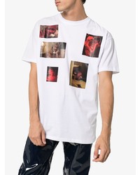 weißes bedrucktes T-Shirt mit einem Rundhalsausschnitt von Raf Simons