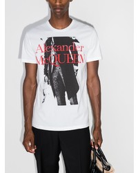 weißes bedrucktes T-Shirt mit einem Rundhalsausschnitt von Alexander McQueen