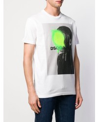 weißes bedrucktes T-Shirt mit einem Rundhalsausschnitt von DSQUARED2