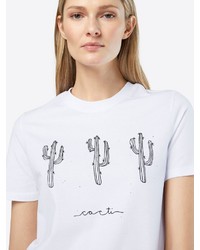 weißes bedrucktes T-Shirt mit einem Rundhalsausschnitt von Pieces