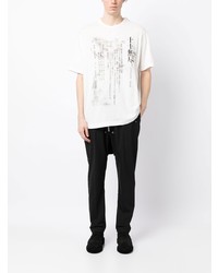 weißes bedrucktes T-Shirt mit einem Rundhalsausschnitt von Yohji Yamamoto