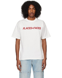 weißes bedrucktes T-Shirt mit einem Rundhalsausschnitt von PLACES+FACES