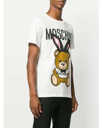 weißes bedrucktes T-Shirt mit einem Rundhalsausschnitt von Moschino