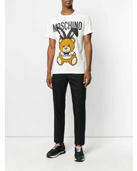 weißes bedrucktes T-Shirt mit einem Rundhalsausschnitt von Moschino