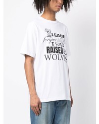 weißes bedrucktes T-Shirt mit einem Rundhalsausschnitt von Raised By Wolves