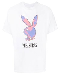 weißes bedrucktes T-Shirt mit einem Rundhalsausschnitt von Pleasures