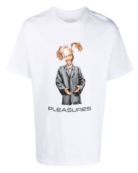 weißes bedrucktes T-Shirt mit einem Rundhalsausschnitt von Pleasures